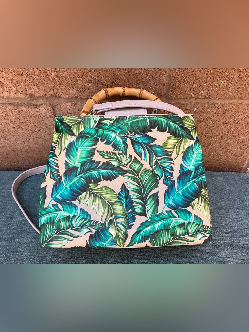 Sam Edelman Tropical Leaf Print Lois Crossbody with Bamboo Handle - Picture 12 of 16